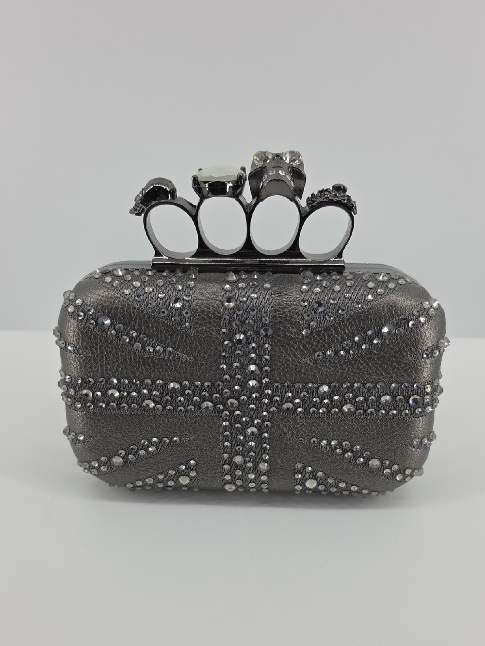 Studded BLING Metallic Grey Knuckle Clutch